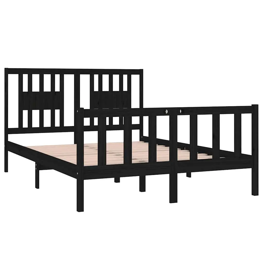 Black Solid Wood Bed Frame 135x190 cm