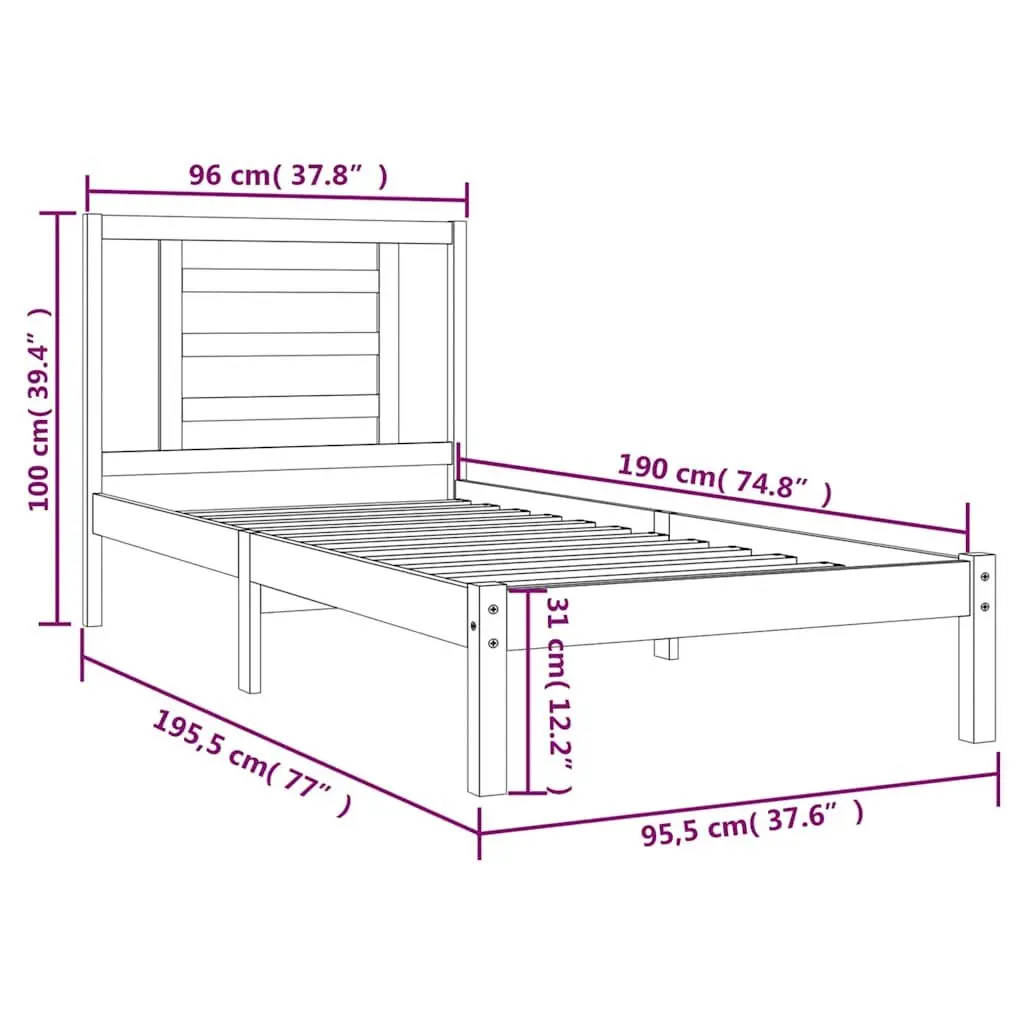 Solid Pine Wood Bed Frame 90x190 cm in White
