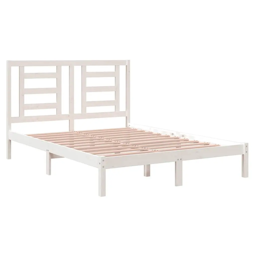 Bed Frame White 150x200 cm Solid Pine Wood Headboard Modern Bedroom Furniture