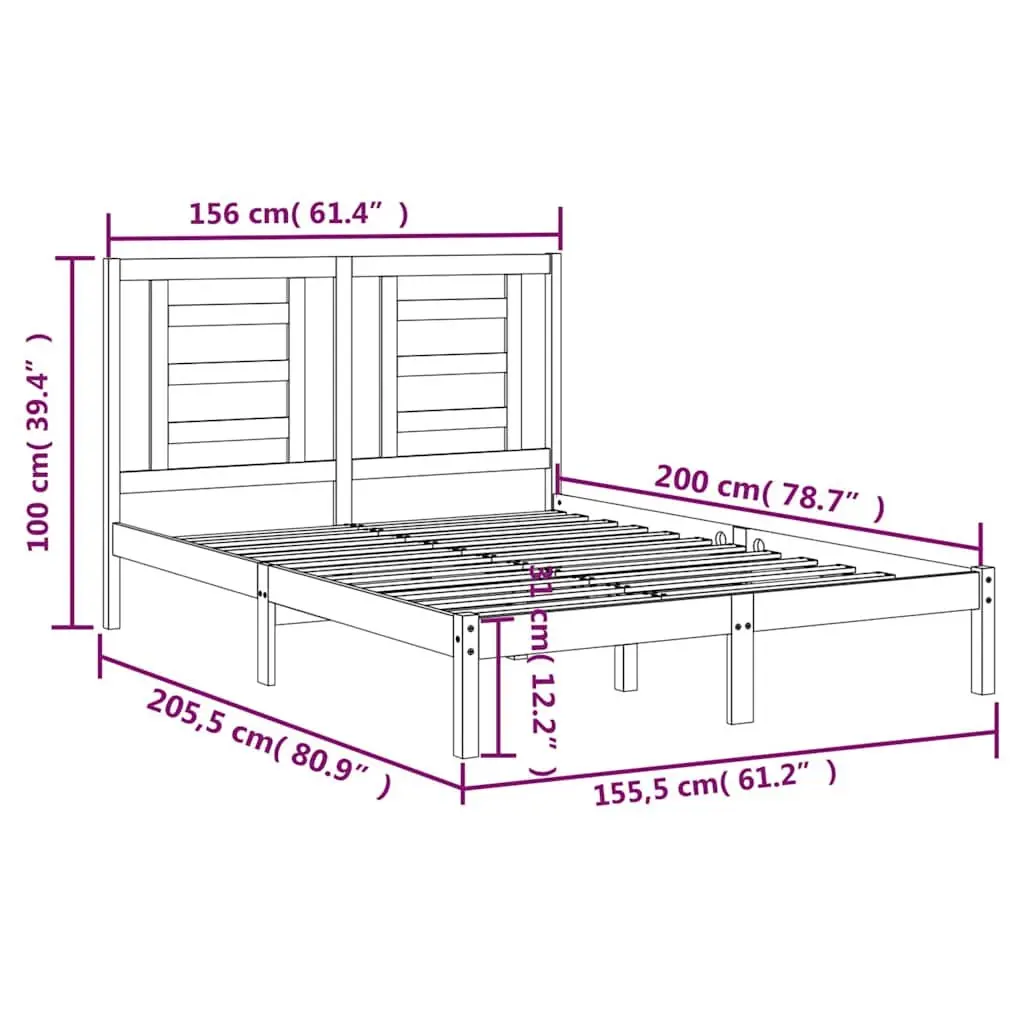 Bed Frame White 150x200 cm Solid Pine Wood Headboard Modern Bedroom Furniture