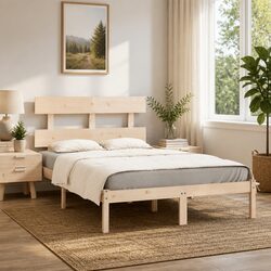 Reliable Solid Pine Wood King Bed Frame for Comfort