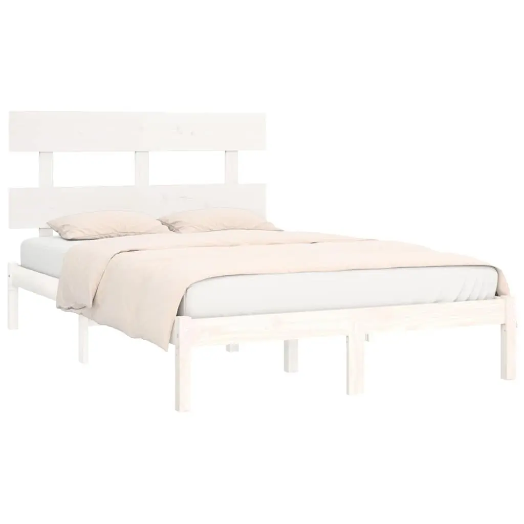King Bed Frame White Solid Pine Wood 183x203 cm Bedroom Furniture Headboard