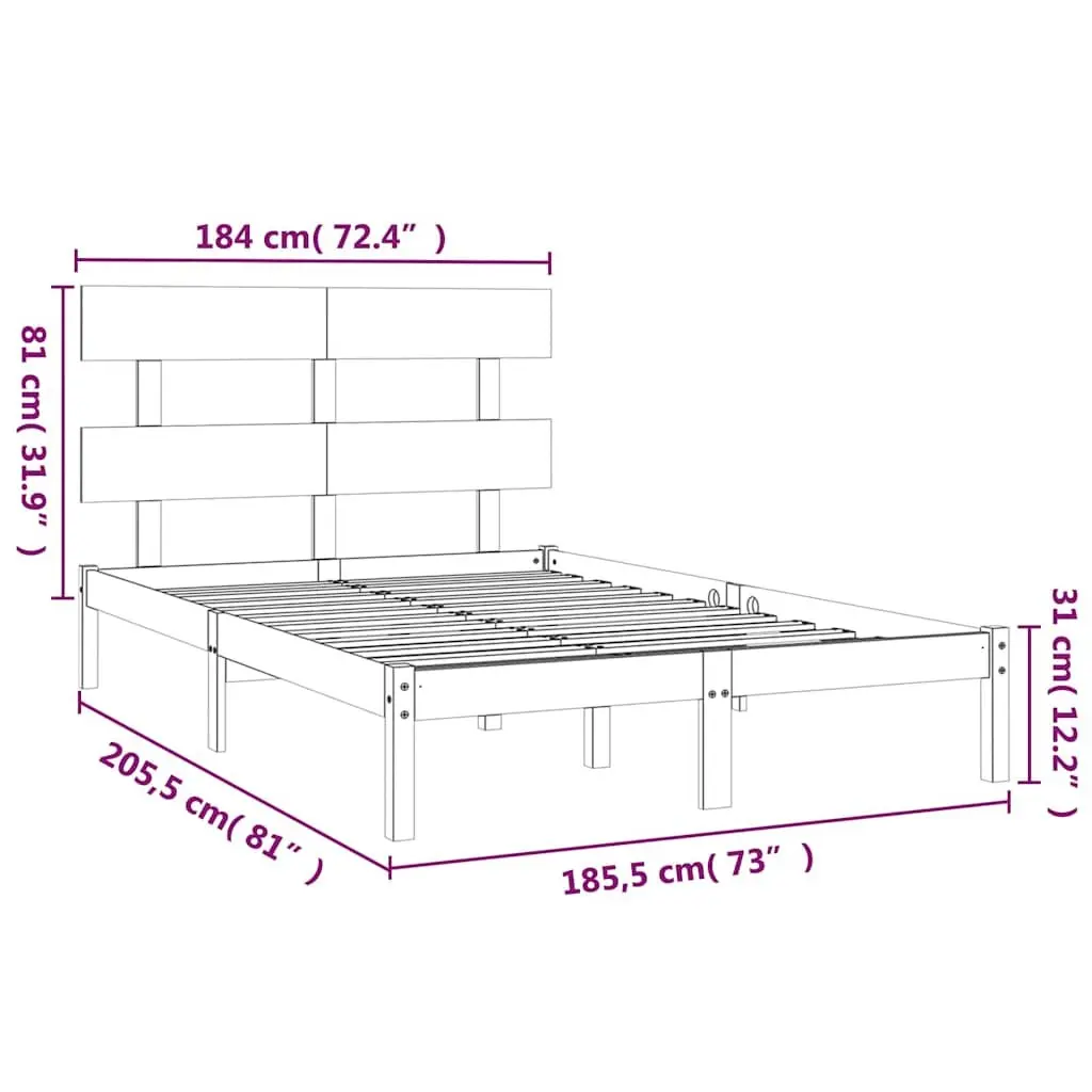 King Bed Frame White Solid Pine Wood 183x203 cm Bedroom Furniture Headboard