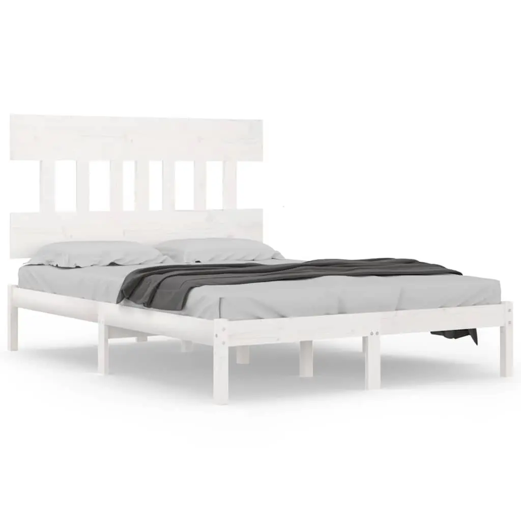 King Bed Frame 183x203 cm White Solid Wood Bedroom Furniture Wooden Base