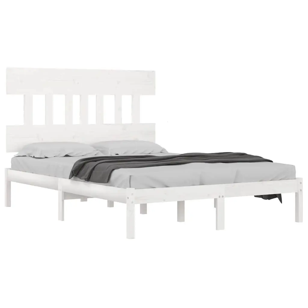King Bed Frame 183x203 cm White Solid Wood Bedroom Furniture Wooden Base