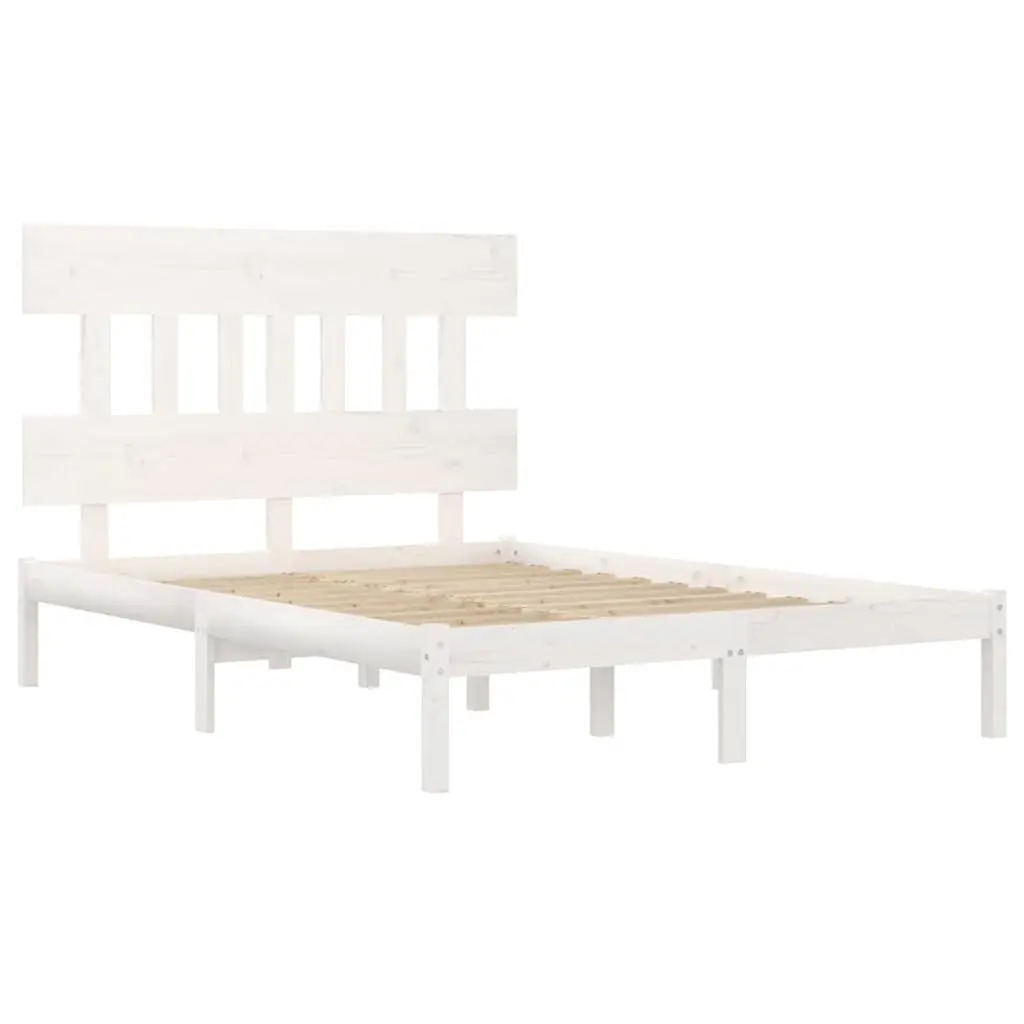 King Bed Frame 183x203 cm White Solid Wood Bedroom Furniture Wooden Base