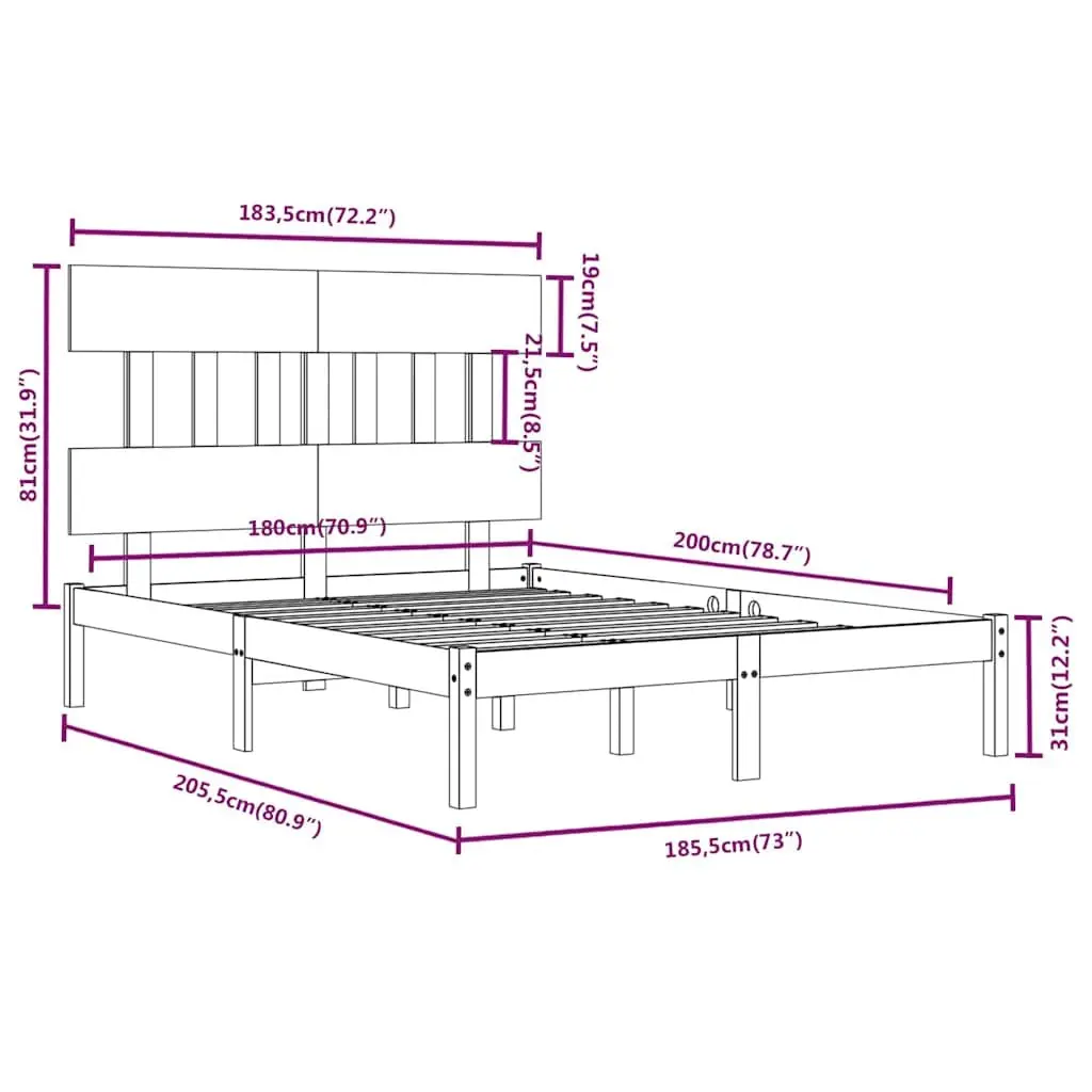 King Bed Frame 183x203 cm White Solid Wood Bedroom Furniture Wooden Base