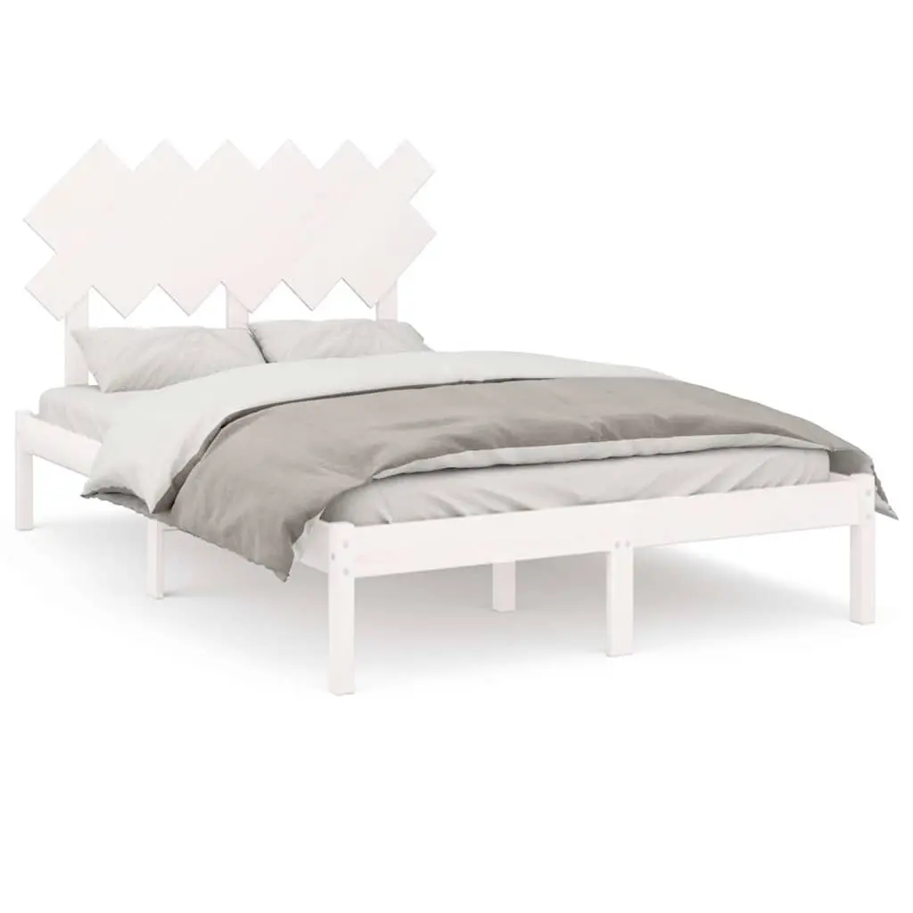 Bed Frame White 135x190 cm Solid Pine Wood Slats Headboard
