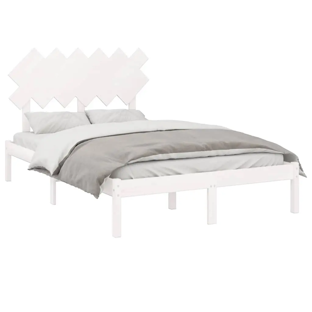 Bed Frame White 135x190 cm Solid Pine Wood Slats Headboard