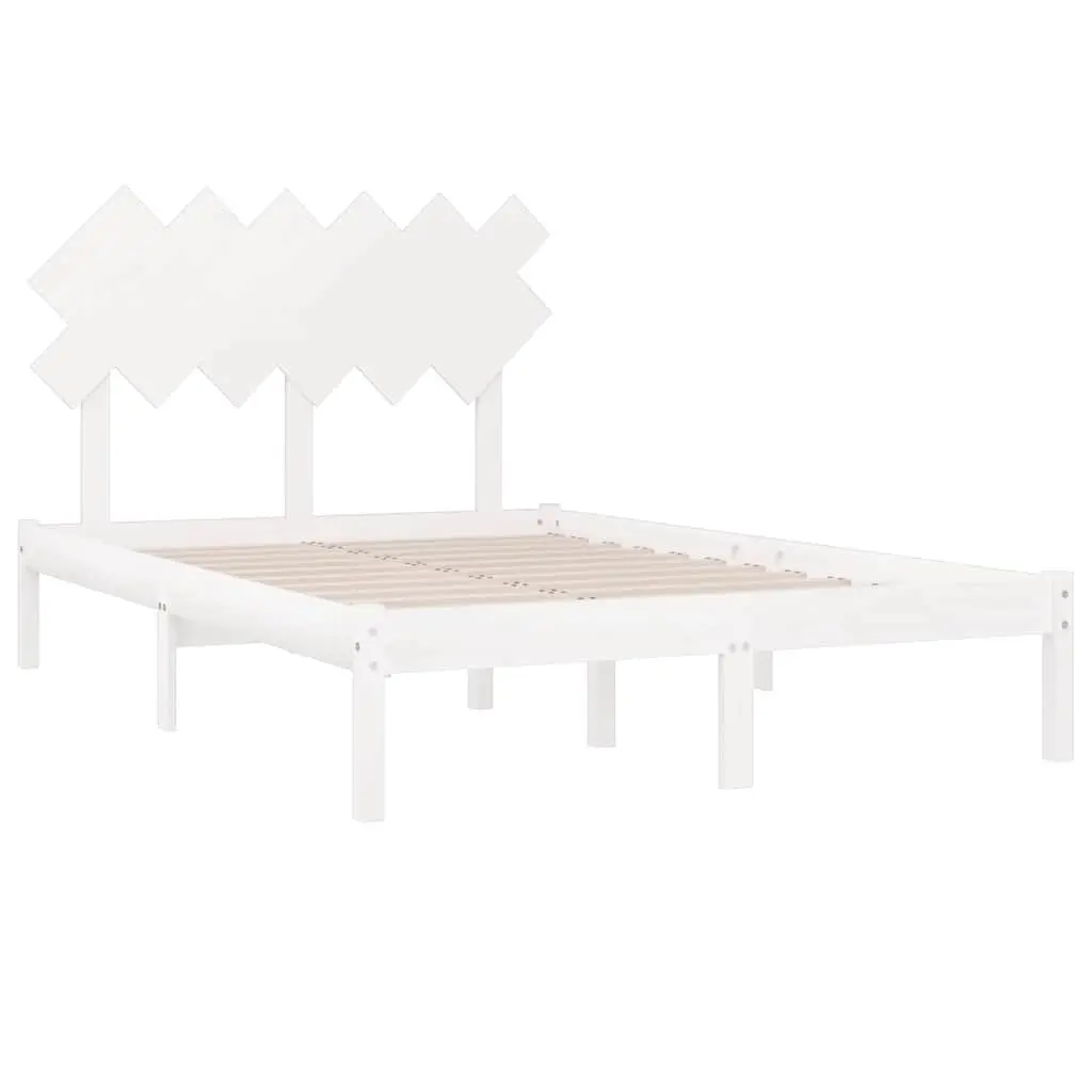 Bed Frame White 135x190 cm Solid Pine Wood Slats Headboard