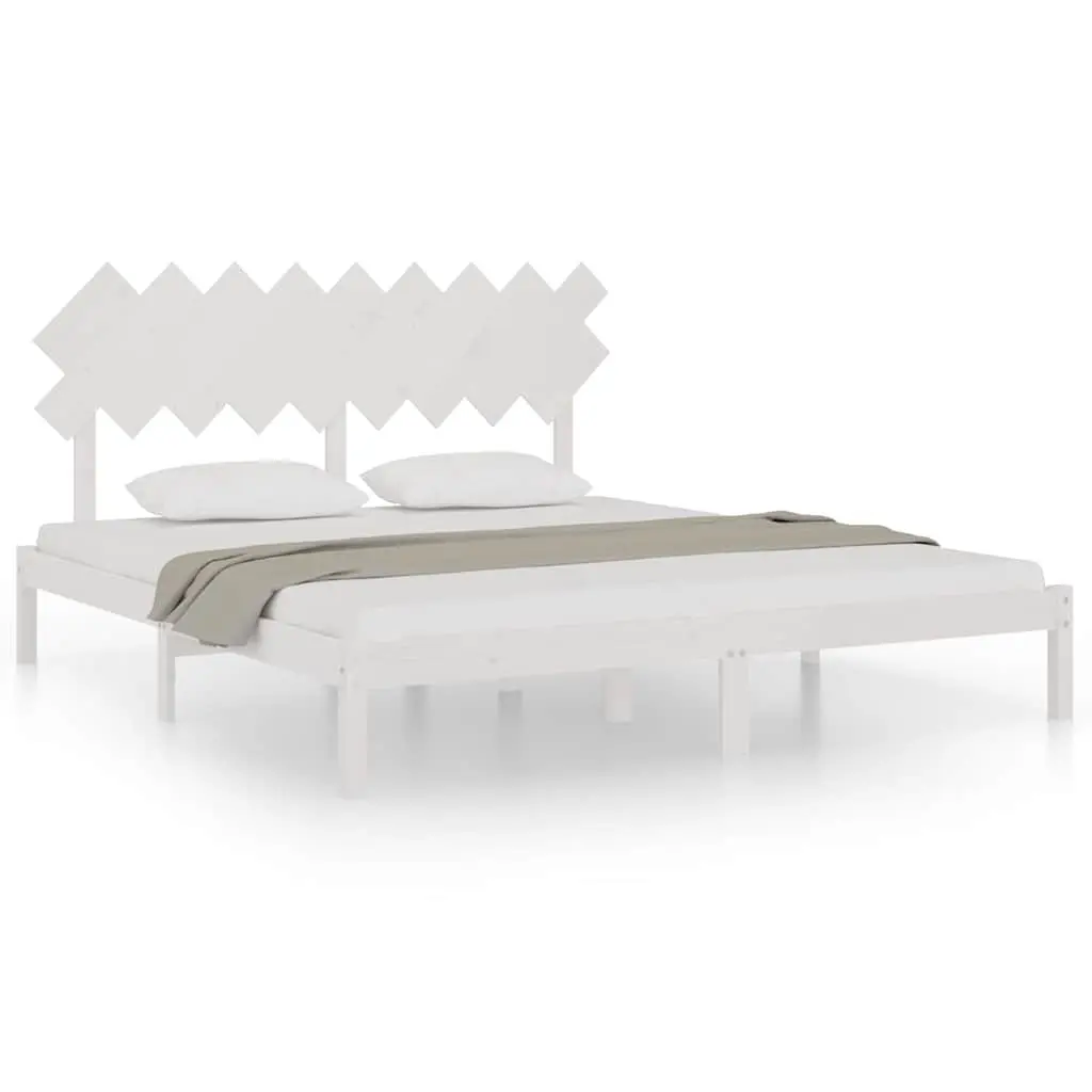 King Bed Frame White Solid Pine Wood 183x203 cm Bedroom Furniture Headboard