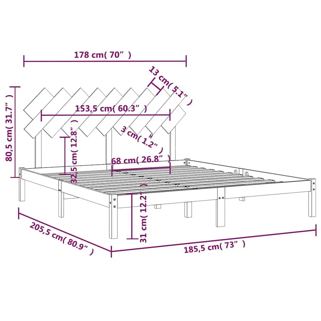 King Bed Frame White Solid Pine Wood 183x203 cm Bedroom Furniture Headboard