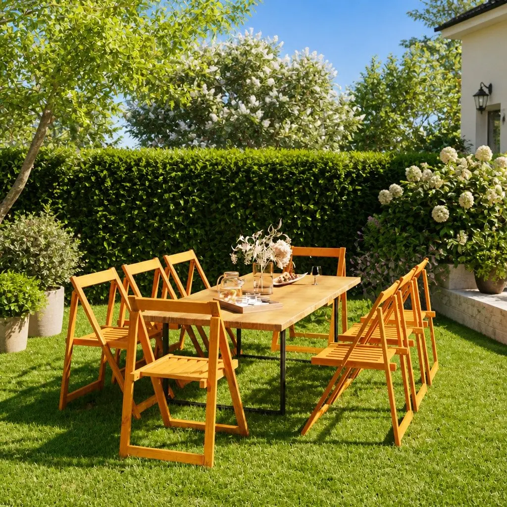 Folding Garden Chairs Set 8 Piece Outdoor Use Solid Wood Acacia Brown