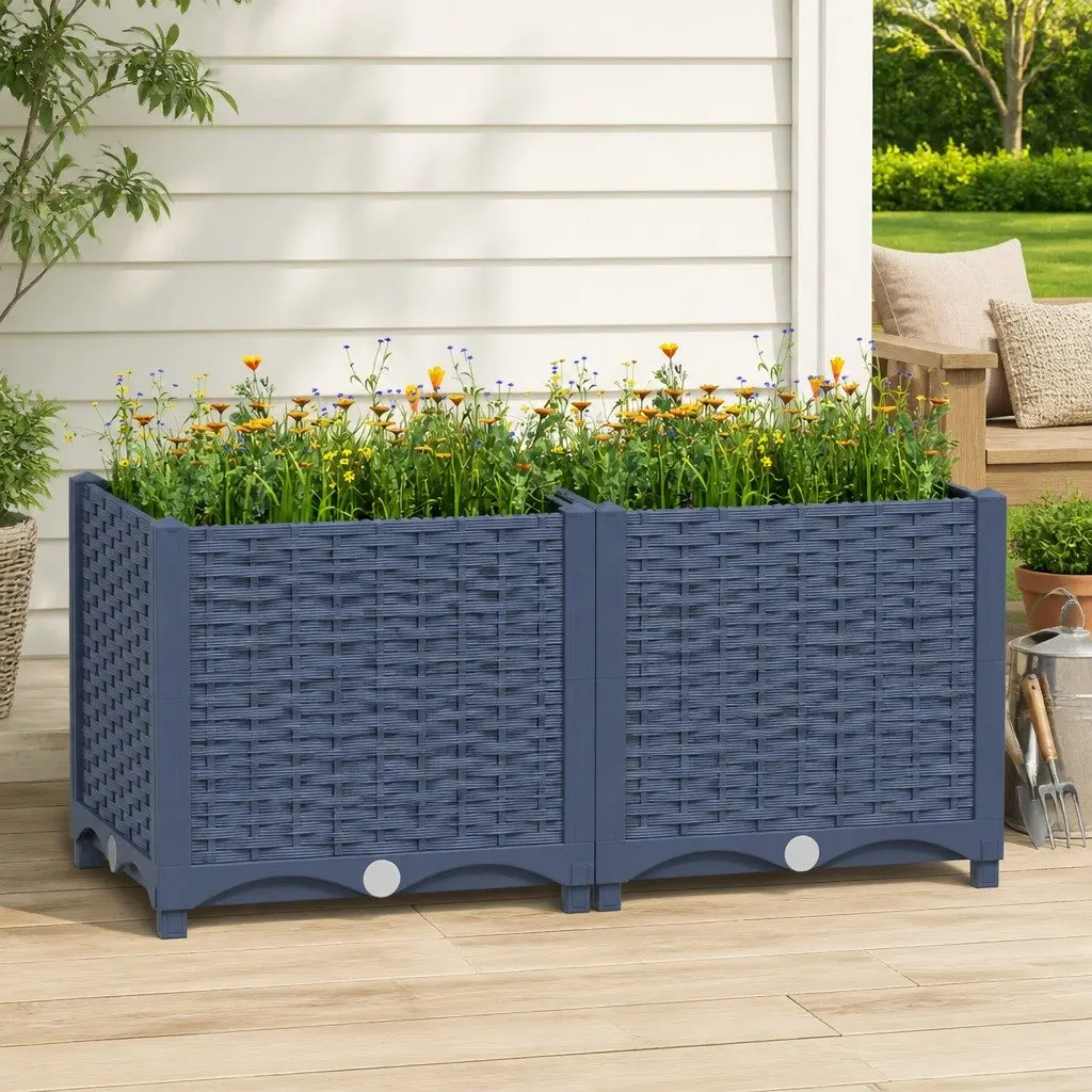 Raised Garden Bed Planter for Growing Plants 80x40x38cm Grey Polypropylene Outdoor