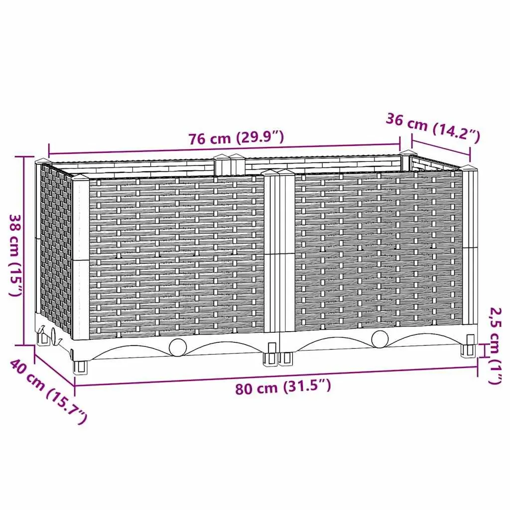 Raised Garden Bed Planter for Growing Plants 80x40x38cm Grey Polypropylene Outdoor