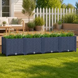Raised Garden Bed Planter Blue Polypropylene Outdoor Patio Vegetables Flowers