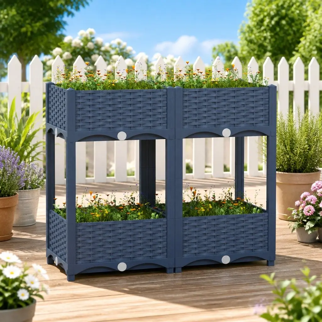 Raised Garden Bed Planter Outdoor Grey 2 Shelves 80L x 40W x 71H cm
