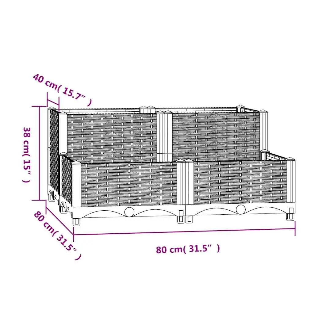 Raised Garden Bed Planter Outdoor 80x80x38cm Grey Polypropylene