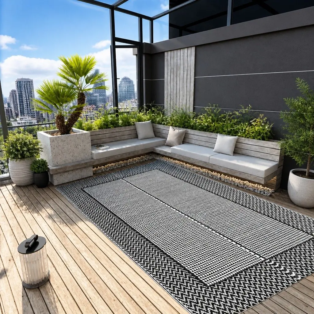 Outdoor Rug Decorative Grey 190x290 cm for Patio Balcony Terrace