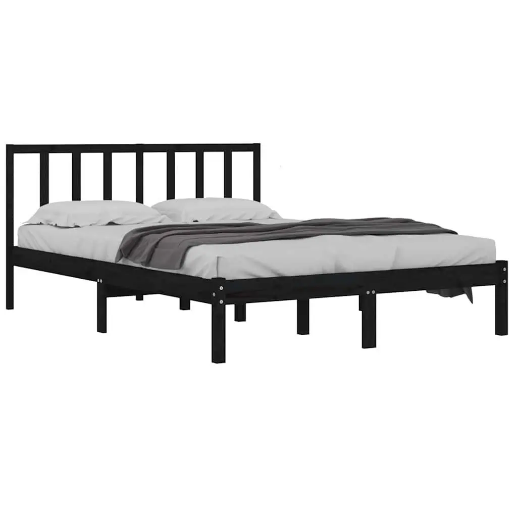 Black Solid Pine Bed Frame 135x190 cm