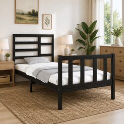 Solid Wood Bed Frame Single 90x190cm Black Wooden Headboard Footboard Bedroom