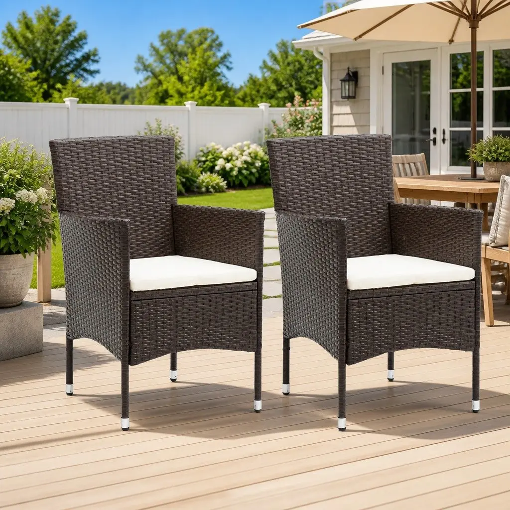 Outdoor Dining Chairs Set 2 pcs Garden Seating PE Rattan Brown