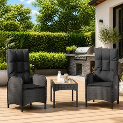 Outdoor Chairs 2 pcs Poly Rattan Black Garden Seating Curved Backrest Armrest