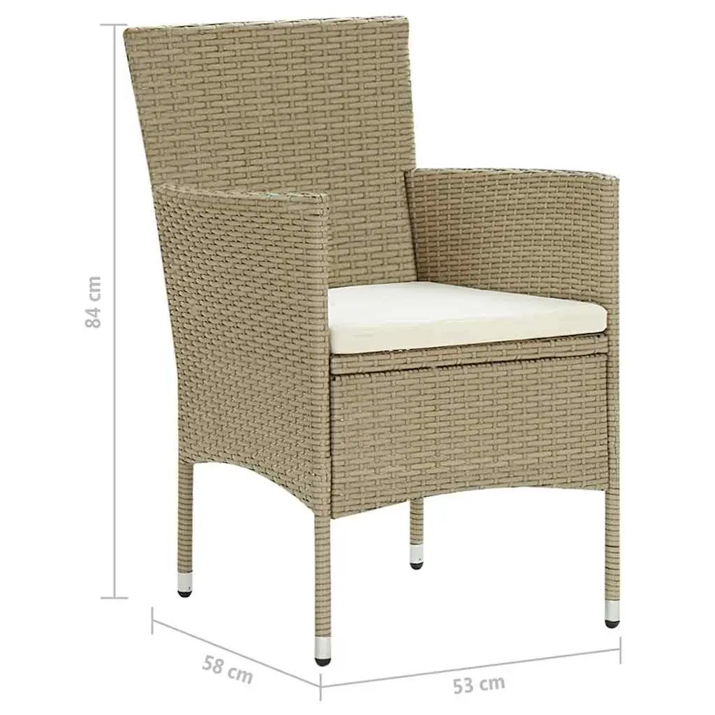 Outdoor Dining Chairs Ergonomic Support Beige 4 Piece Set Hand-Woven PE Rattan