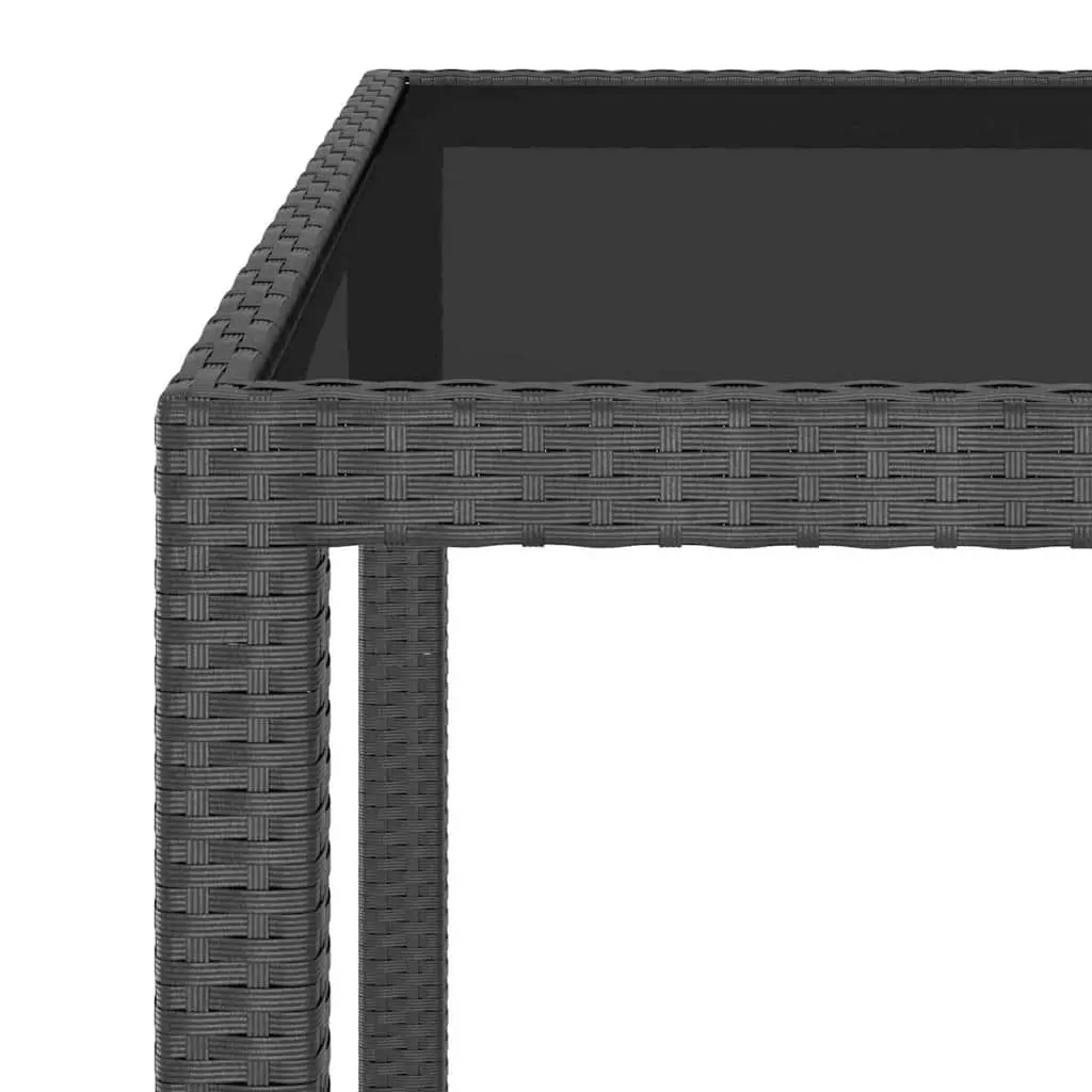 Garden Table Outdoor Patio Furniture Black Poly Rattan 90x90x75cm Tempered Glass
