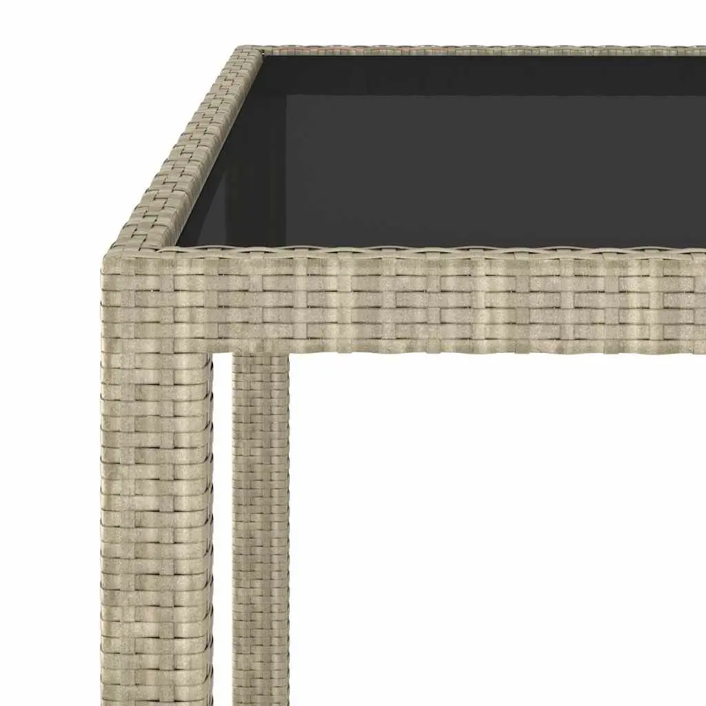 Garden Table Outdoor Patio Furniture Poly Rattan Beige 90x90x75cm Tempered Glass