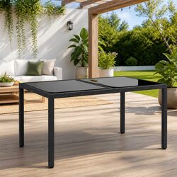 Garden Dining Table Outdoor Patio Furniture Tempered Glass Poly Rattan 150x90cm