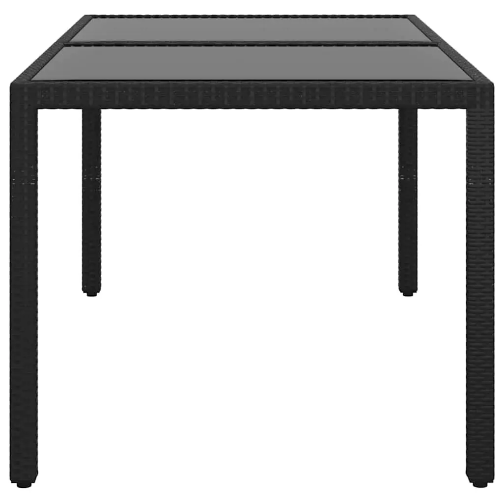 Garden Dining Table Outdoor Patio Furniture 150x90cm Black Tempered Glass Poly Rattan