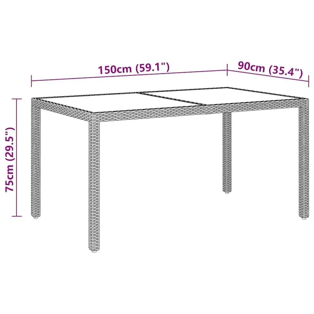 Garden Table 150x90x75 cm Outdoor Patio Dining Tempered Glass Poly Rattan Grey