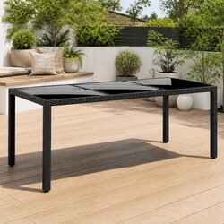 Practical Garden Table with Glass Top and Rattan Frame