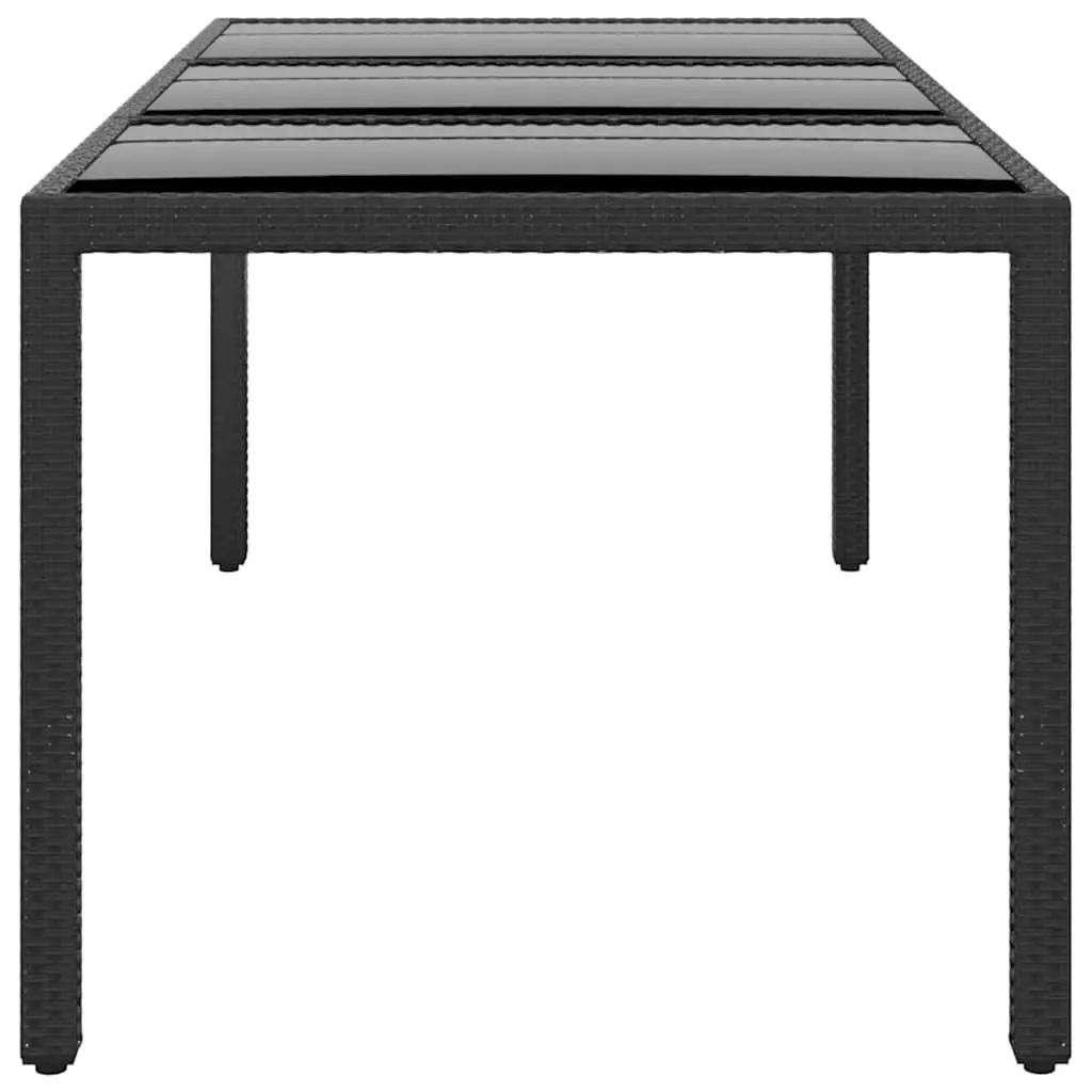 Garden Table Outdoor Furniture 190x90x75cm Tempered Glass Top Poly Rattan Black
