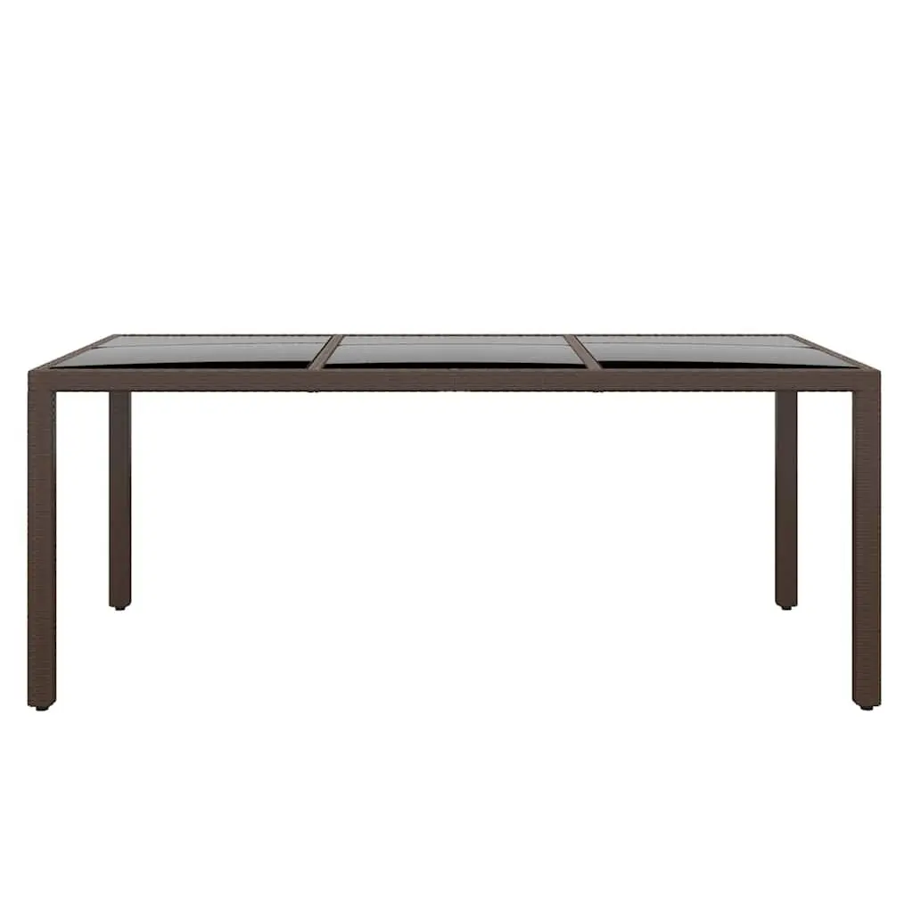 Garden Table Outdoor Dining 190x90x75cm Brown Poly Rattan Tempered Glass