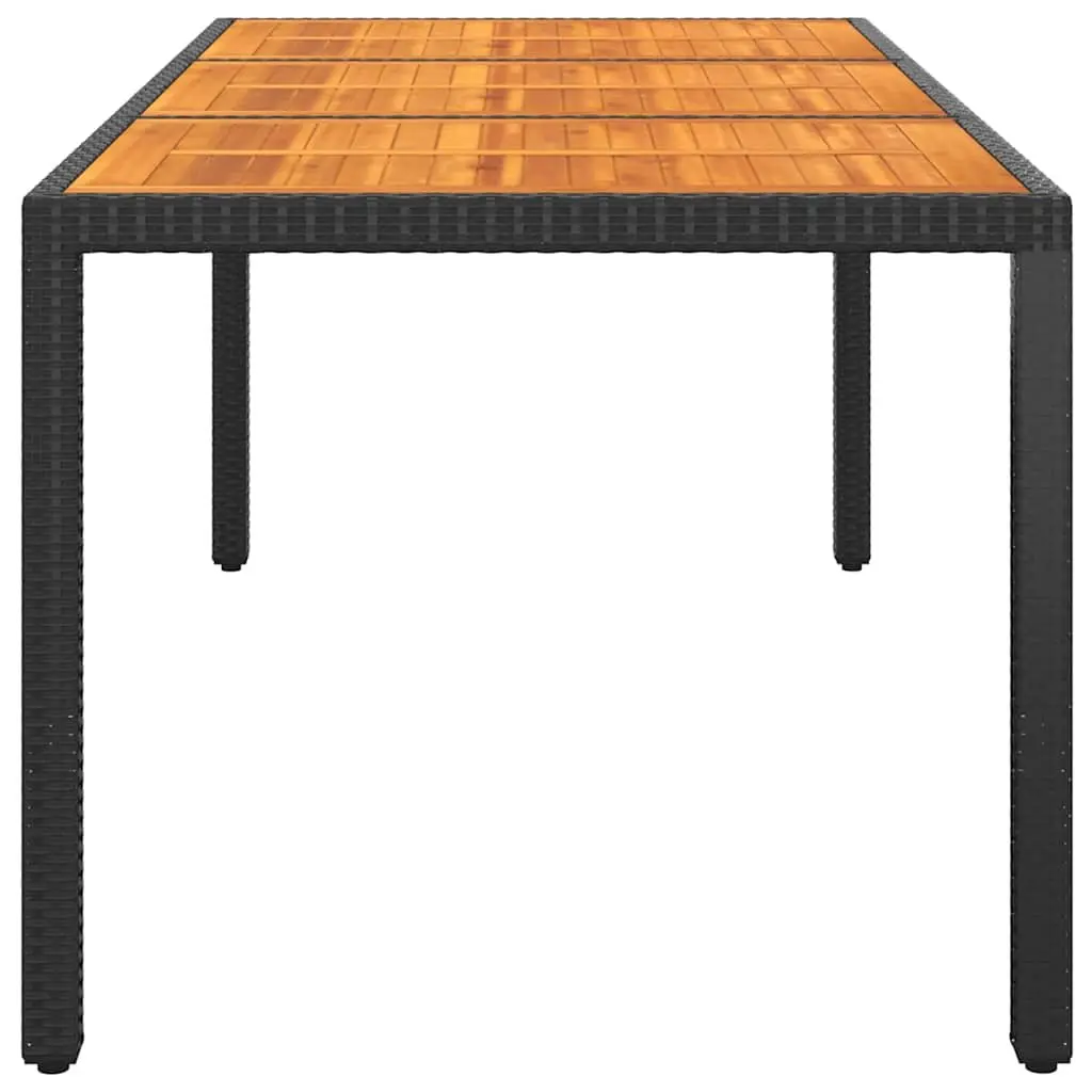 Patio Outdoor Dining Table 190x90cm Acacia Wood Poly Rattan Steel Frame Black