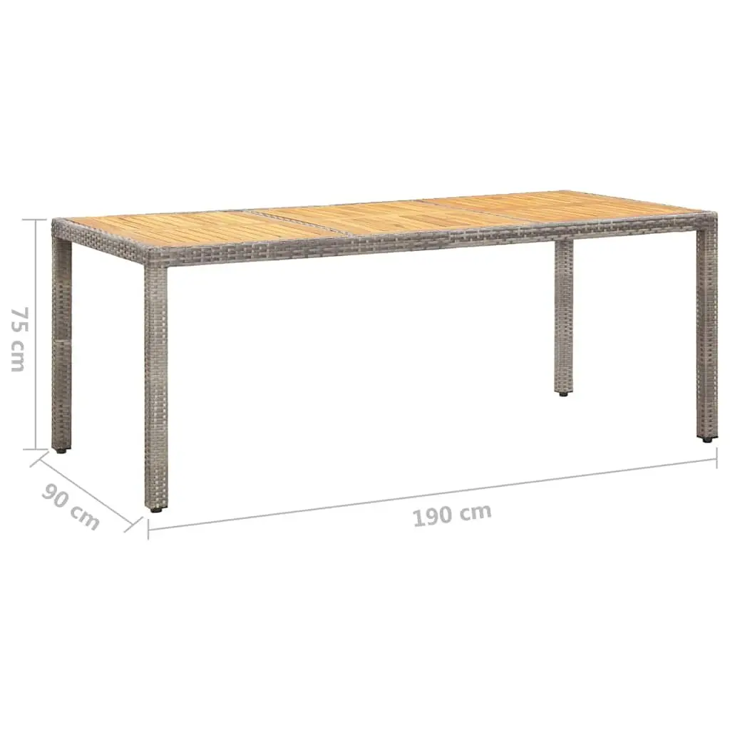 Garden Dining Table Grey 190x90x75cm Outdoor Rattan Acacia Wood Patio Furniture
