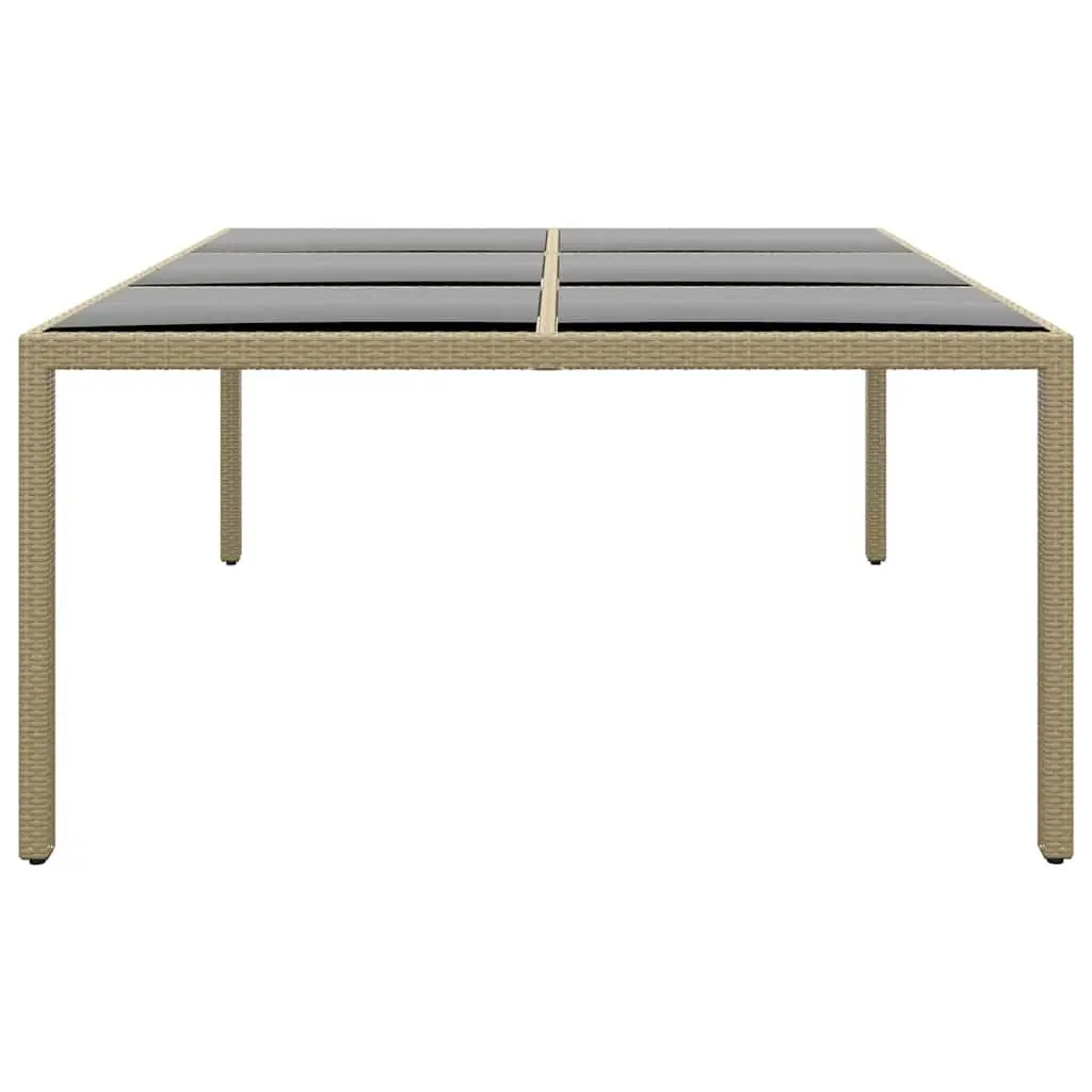Garden Table Outdoor Patio 200x150cm Tempered Glass Top Poly Rattan Frame Beige