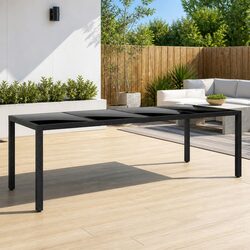 Garden Table Outdoor Patio Dining Tempered Glass Poly Rattan Black 250x100cm