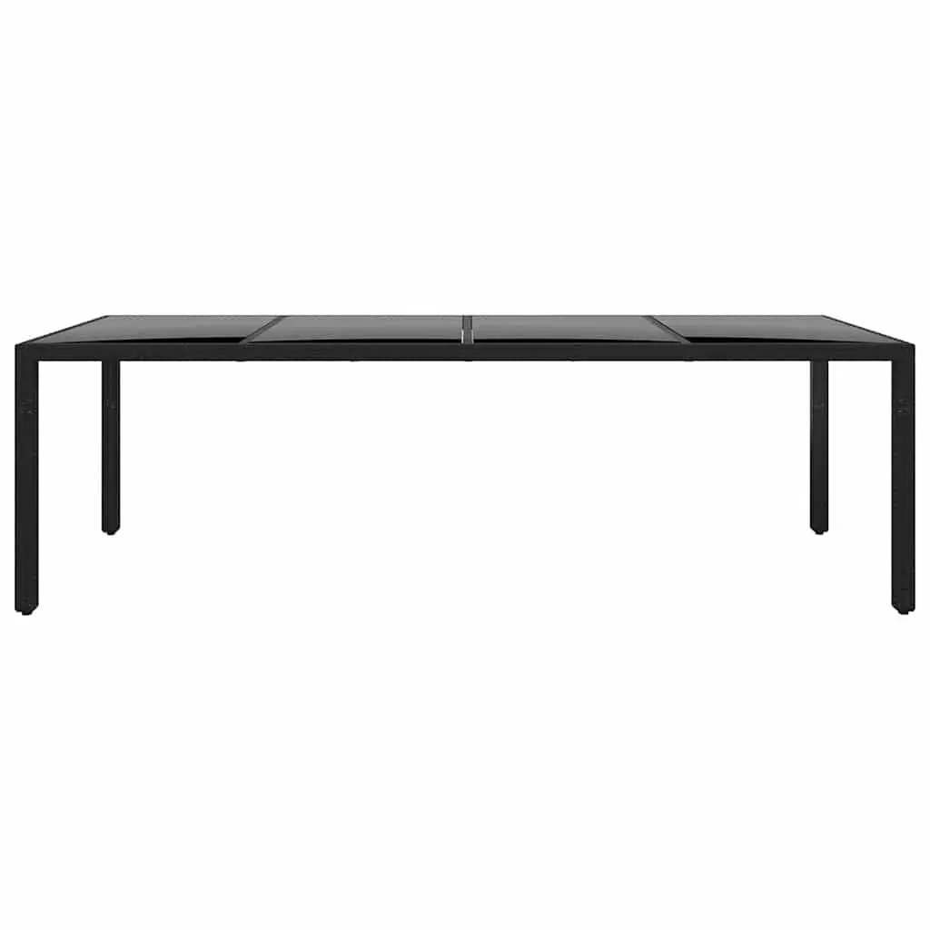 Garden Table Outdoor Dining Tempered Glass Poly Rattan Black 250x100cm