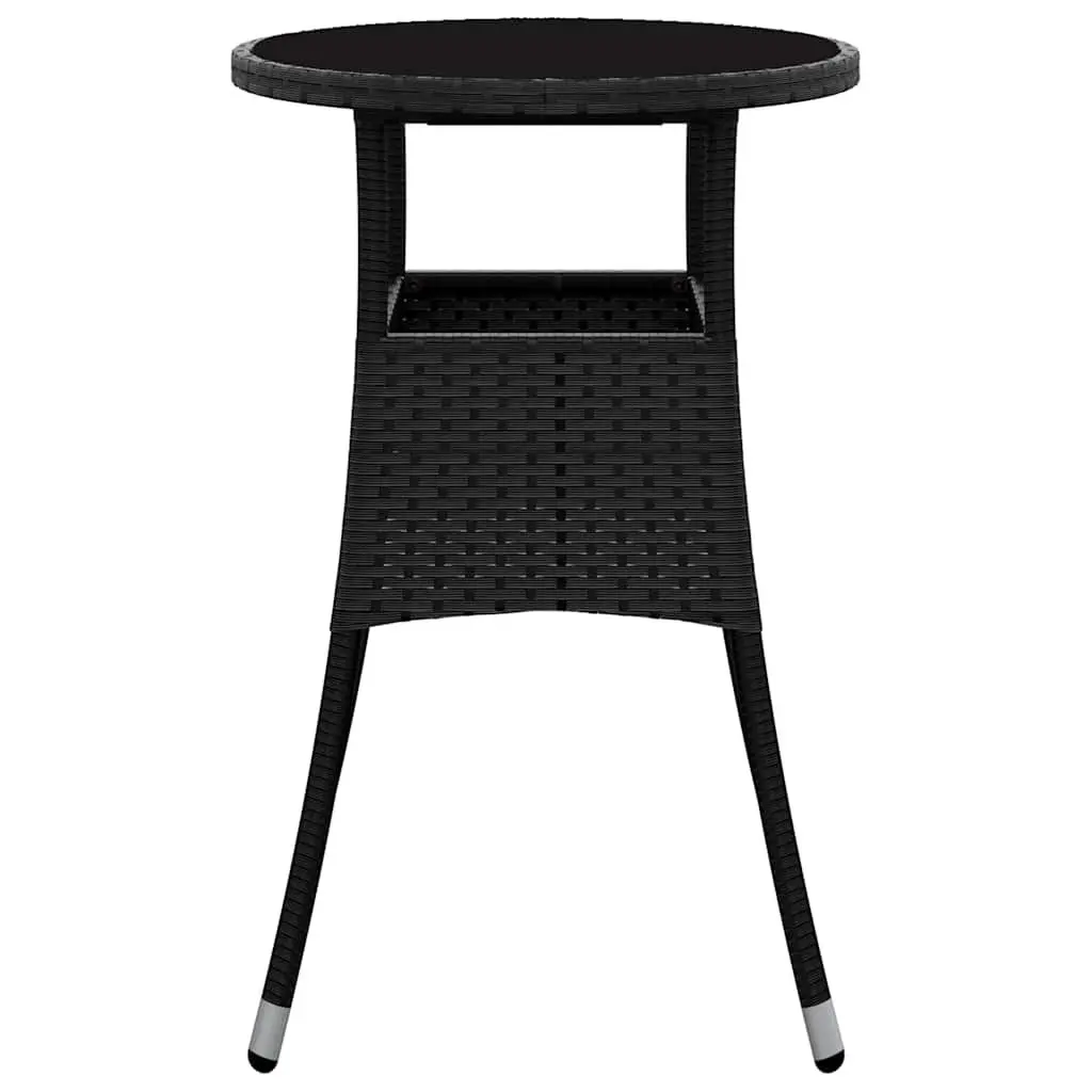 Garden Table Outdoor Patio Furniture Ø60x75 cm Black Tempered Glass Top Poly Rattan