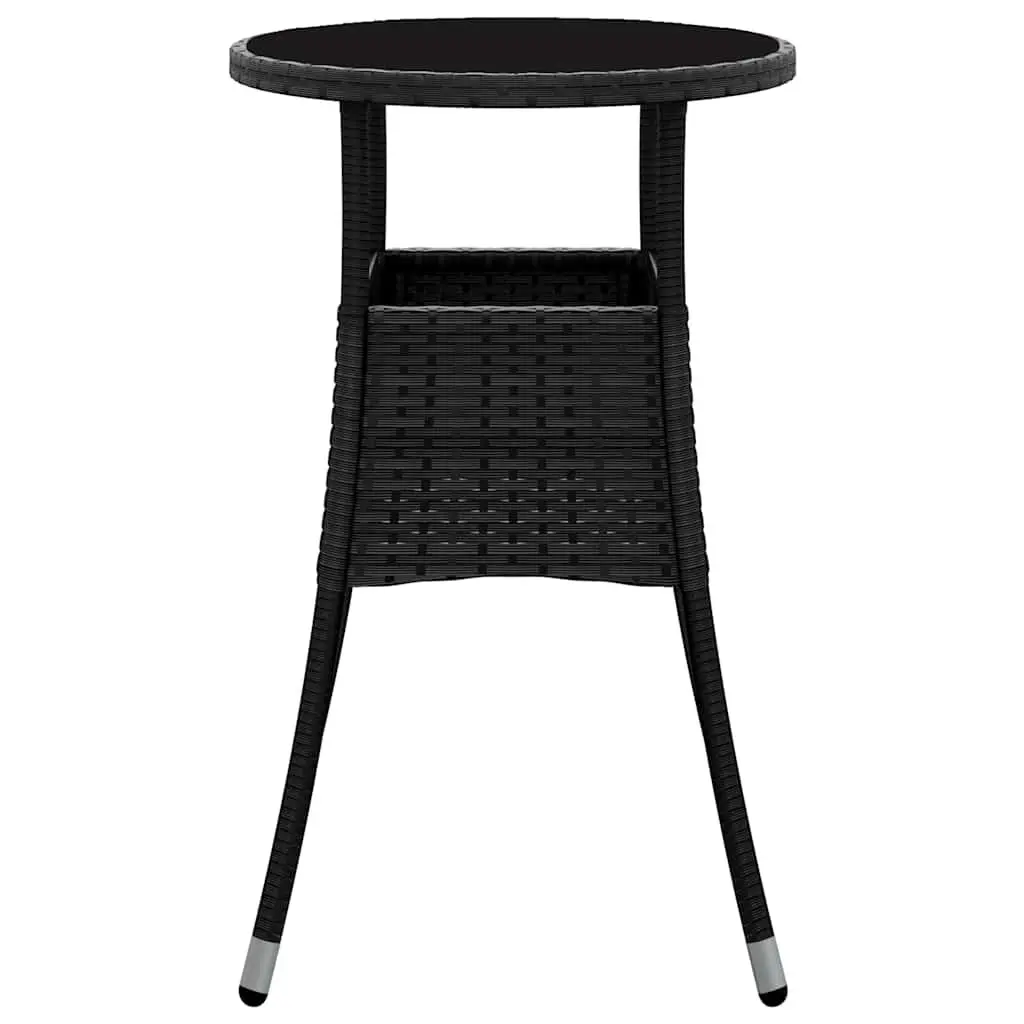 Garden Table Outdoor Patio Furniture Ø60x75 cm Black Tempered Glass Top Poly Rattan