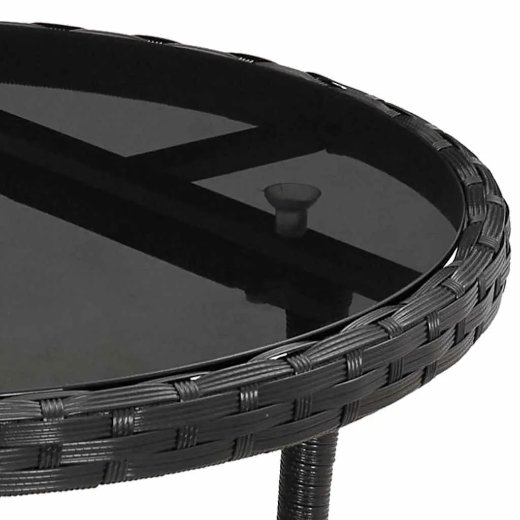 Garden Table Outdoor Patio Furniture Ø60x75 cm Black Tempered Glass Top Poly Rattan
