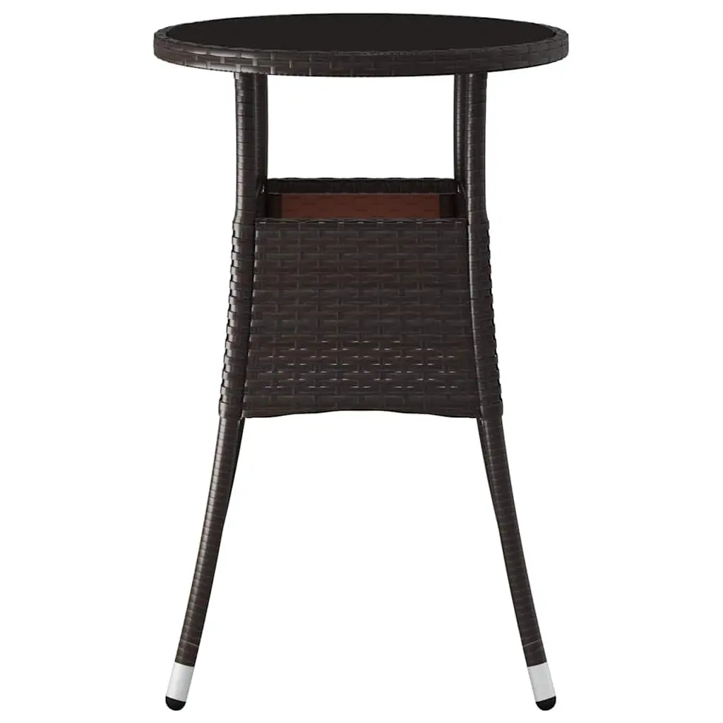 Garden Table Outdoor Patio Furniture Ø60cm Brown Tempered Glass Top Poly Rattan
