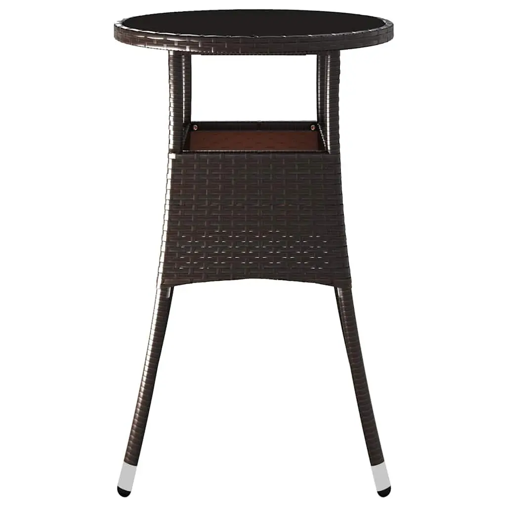 Garden Table Outdoor Patio Furniture Ø60cm Brown Tempered Glass Top Poly Rattan