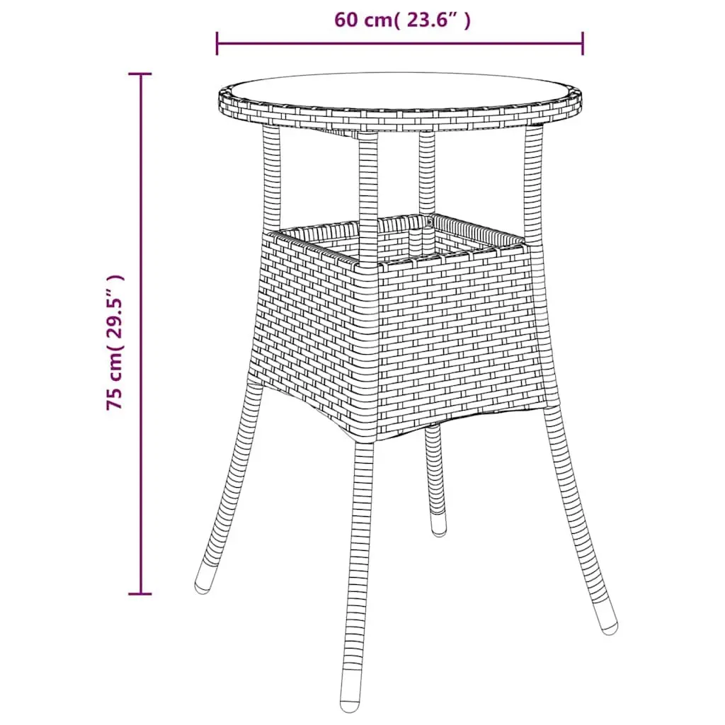 Garden Table Outdoor Patio Furniture Ø60cm Brown Tempered Glass Top Poly Rattan