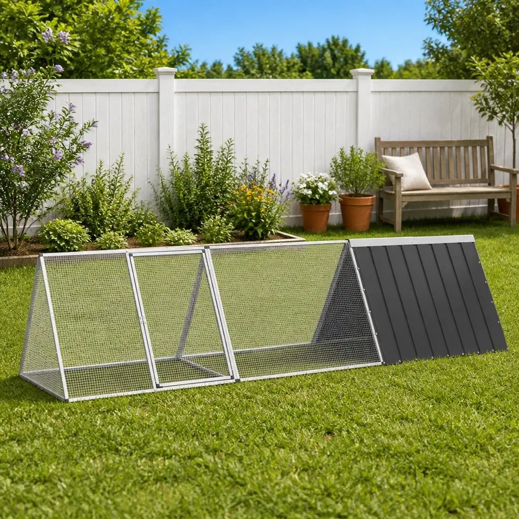 Rabbit Cage Hutch Outdoor Small Animal Enclosure 302.5 x 80.5 x 71 cm Anthracite Galvanised Steel
