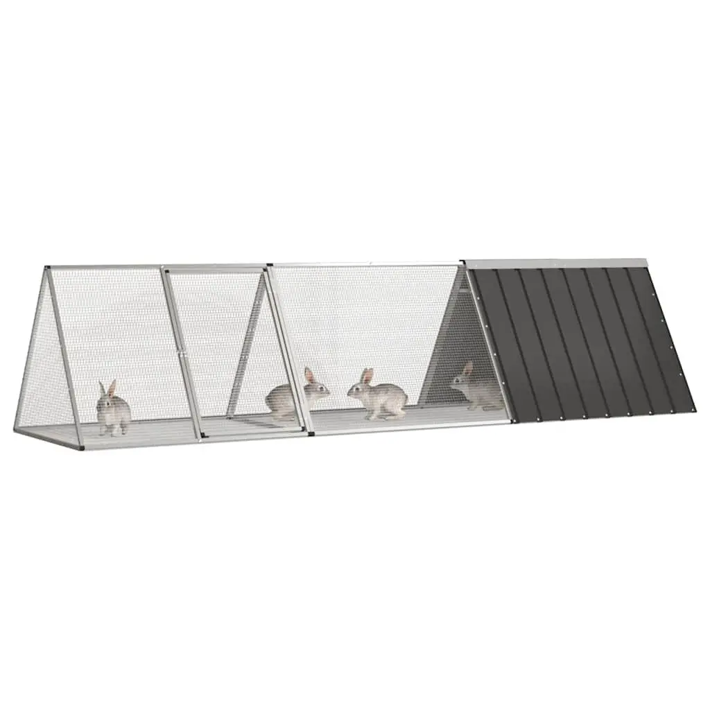 Rabbit Cage Hutch Outdoor Small Animal Enclosure 302.5 x 80.5 x 71 cm Anthracite Galvanised Steel