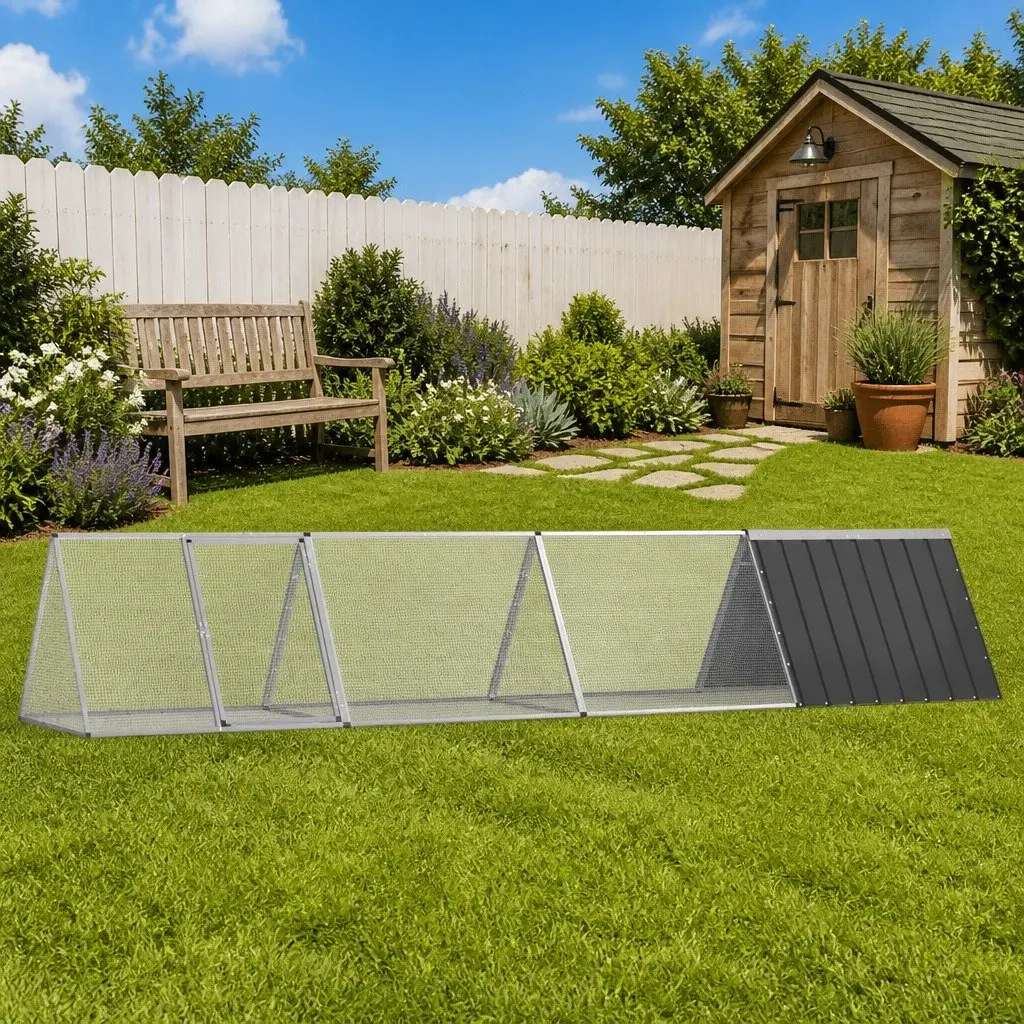 Rabbit Cage Small Animal Outdoor Playpen Anthracite Galvanised Steel 403.5 x 80.5 x 71 cm